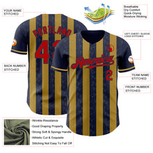 Load image into Gallery viewer, Custom Navy Red-Old Gold Classic Vertical Stripe Fluid Liquid Texture Authentic Baseball Jersey
