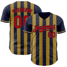 Load image into Gallery viewer, Custom Navy Red-Old Gold Classic Vertical Stripe Fluid Liquid Texture Authentic Baseball Jersey
