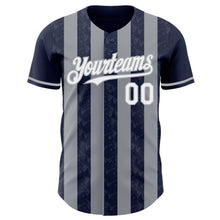 Загрузить изображение в средство просмотра галереи, Custom Navy White-Gray Classic Vertical Stripe Fluid Liquid Texture Authentic Baseball Jersey
