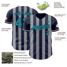 Load image into Gallery viewer, Custom Navy Teal-Gray Classic Vertical Stripe Fluid Liquid Texture Authentic Baseball Jersey
