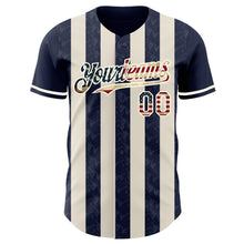 Load image into Gallery viewer, Custom Navy Vintage USA Flag Cream-Cream Classic Vertical Stripe Fluid Liquid Texture Authentic Baseball Jersey
