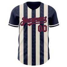 Load image into Gallery viewer, Custom Navy Crimson-Cream Classic Vertical Stripe Fluid Liquid Texture Authentic Baseball Jersey
