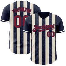 Load image into Gallery viewer, Custom Navy Crimson-Cream Classic Vertical Stripe Fluid Liquid Texture Authentic Baseball Jersey
