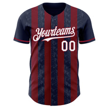 Charger l'image dans la galerie, Custom Navy White-Crimson Classic Vertical Stripe Fluid Liquid Texture Authentic Baseball Jersey
