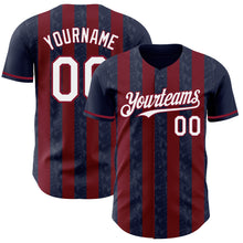 Charger l'image dans la galerie, Custom Navy White-Crimson Classic Vertical Stripe Fluid Liquid Texture Authentic Baseball Jersey

