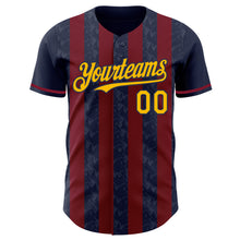 Laden Sie das Bild in den Galerie-Viewer, Custom Navy Gold-Crimson Classic Vertical Stripe Fluid Liquid Texture Authentic Baseball Jersey

