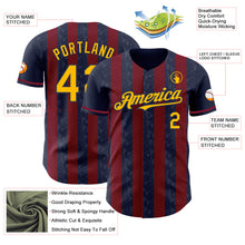 Laden Sie das Bild in den Galerie-Viewer, Custom Navy Gold-Crimson Classic Vertical Stripe Fluid Liquid Texture Authentic Baseball Jersey
