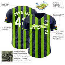 Laden Sie das Bild in den Galerie-Viewer, Custom Navy White-Neon Green Classic Vertical Stripe Fluid Liquid Texture Authentic Baseball Jersey

