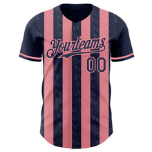 Load image into Gallery viewer, Custom Navy-Medium Pink Classic Vertical Stripe Fluid Liquid Texture Authentic Baseball Jersey
