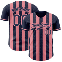 Load image into Gallery viewer, Custom Navy-Medium Pink Classic Vertical Stripe Fluid Liquid Texture Authentic Baseball Jersey
