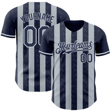 Load image into Gallery viewer, Custom Navy-Silver Classic Vertical Stripe Fluid Liquid Texture Authentic Baseball Jersey

