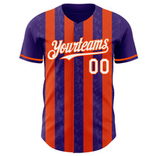 Charger l'image dans la galerie, Custom Purple White-Orange Classic Vertical Stripe Fluid Liquid Texture Authentic Baseball Jersey
