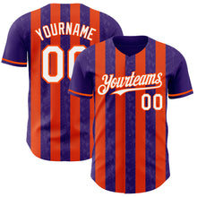 Charger l'image dans la galerie, Custom Purple White-Orange Classic Vertical Stripe Fluid Liquid Texture Authentic Baseball Jersey
