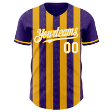 Charger l'image dans la galerie, Custom Purple White-Gold Classic Vertical Stripe Fluid Liquid Texture Authentic Baseball Jersey
