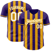 Charger l'image dans la galerie, Custom Purple White-Gold Classic Vertical Stripe Fluid Liquid Texture Authentic Baseball Jersey
