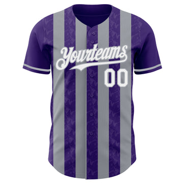 Custom Purple White-Gray Classic Vertical Stripe Fluid Liquid Texture Authentic Baseball Jersey