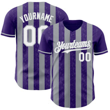Laden Sie das Bild in den Galerie-Viewer, Custom Purple White-Gray Classic Vertical Stripe Fluid Liquid Texture Authentic Baseball Jersey

