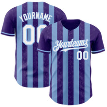 Laden Sie das Bild in den Galerie-Viewer, Custom Purple White-Light Blue Classic Vertical Stripe Fluid Liquid Texture Authentic Baseball Jersey
