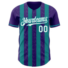 Charger l'image dans la galerie, Custom Purple White-Teal Classic Vertical Stripe Fluid Liquid Texture Authentic Baseball Jersey

