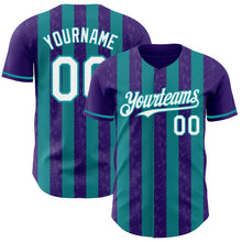 Charger l'image dans la galerie, Custom Purple White-Teal Classic Vertical Stripe Fluid Liquid Texture Authentic Baseball Jersey
