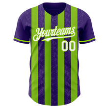 Laden Sie das Bild in den Galerie-Viewer, Custom Purple White-Neon Green Classic Vertical Stripe Fluid Liquid Texture Authentic Baseball Jersey
