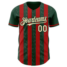 Load image into Gallery viewer, Custom Green Cream-Red Classic Vertical Stripe Fluid Liquid Texture Authentic Baseball Jersey
