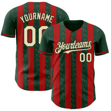 Load image into Gallery viewer, Custom Green Cream-Red Classic Vertical Stripe Fluid Liquid Texture Authentic Baseball Jersey
