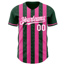 Load image into Gallery viewer, Custom Green White-Pink Classic Vertical Stripe Fluid Liquid Texture Authentic Baseball Jersey
