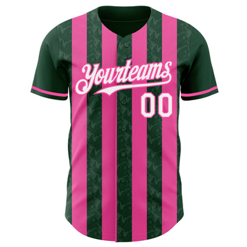 Custom Green White-Pink Classic Vertical Stripe Fluid Liquid Texture Authentic Baseball Jersey