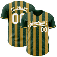 Charger l'image dans la galerie, Custom Green White-Old Gold Classic Vertical Stripe Fluid Liquid Texture Authentic Baseball Jersey
