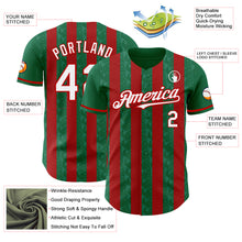 Загрузить изображение в средство просмотра галереи, Custom Kelly Green White-Red Classic Vertical Stripe Fluid Liquid Texture Authentic Baseball Jersey
