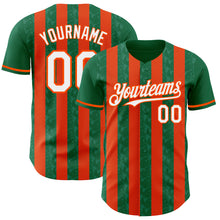 Charger l'image dans la galerie, Custom Kelly Green White-Orange Classic Vertical Stripe Fluid Liquid Texture Authentic Baseball Jersey
