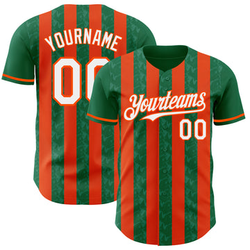 Custom Kelly Green White-Orange Classic Vertical Stripe Fluid Liquid Texture Authentic Baseball Jersey