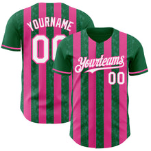 Load image into Gallery viewer, Custom Kelly Green White-Pink Classic Vertical Stripe Fluid Liquid Texture Authentic Baseball Jersey

