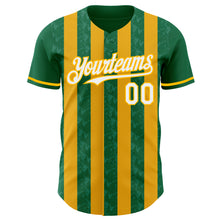 Load image into Gallery viewer, Custom Kelly Green White-Gold Classic Vertical Stripe Fluid Liquid Texture Authentic Baseball Jersey
