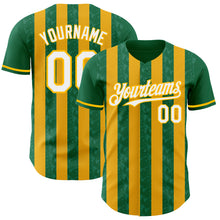 Load image into Gallery viewer, Custom Kelly Green White-Gold Classic Vertical Stripe Fluid Liquid Texture Authentic Baseball Jersey
