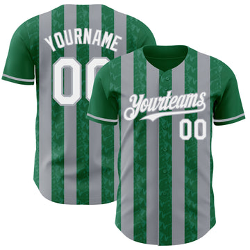 Custom Kelly Green White-Gray Classic Vertical Stripe Fluid Liquid Texture Authentic Baseball Jersey