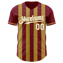 Laden Sie das Bild in den Galerie-Viewer, Custom Crimson White-Old Gold Classic Vertical Stripe Fluid Liquid Texture Authentic Baseball Jersey

