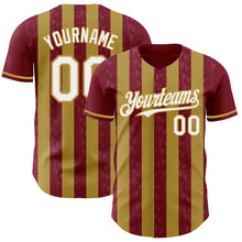 Laden Sie das Bild in den Galerie-Viewer, Custom Crimson White-Old Gold Classic Vertical Stripe Fluid Liquid Texture Authentic Baseball Jersey

