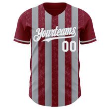 Load image into Gallery viewer, Custom Crimson White-Gray Classic Vertical Stripe Fluid Liquid Texture Authentic Baseball Jersey
