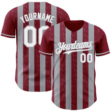 Load image into Gallery viewer, Custom Crimson White-Gray Classic Vertical Stripe Fluid Liquid Texture Authentic Baseball Jersey
