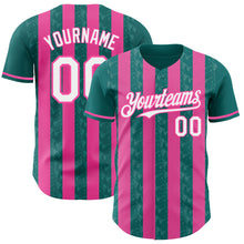Laden Sie das Bild in den Galerie-Viewer, Custom Teal White-Pink Classic Vertical Stripe Fluid Liquid Texture Authentic Baseball Jersey
