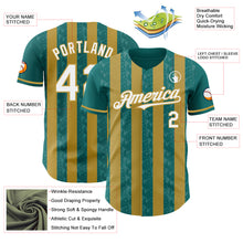 Load image into Gallery viewer, Custom Teal White-Old Gold Classic Vertical Stripe Fluid Liquid Texture Authentic Baseball Jersey
