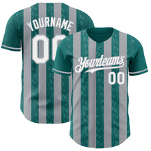 Load image into Gallery viewer, Custom Teal White-Gray Classic Vertical Stripe Fluid Liquid Texture Authentic Baseball Jersey
