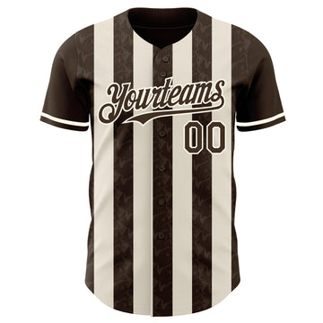 Custom Brown Cream-Cream Classic Vertical Stripe Fluid Liquid Texture Authentic Baseball Jersey