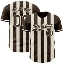 Load image into Gallery viewer, Custom Brown Cream-Cream Classic Vertical Stripe Fluid Liquid Texture Authentic Baseball Jersey
