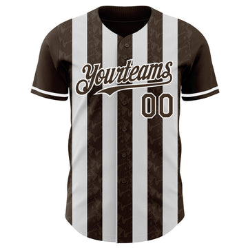 Custom Brown-White Classic Vertical Stripe Fluid Liquid Texture Authentic Baseball Jersey