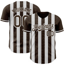 Load image into Gallery viewer, Custom Brown-White Classic Vertical Stripe Fluid Liquid Texture Authentic Baseball Jersey
