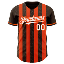 Load image into Gallery viewer, Custom Brown White-Orange Classic Vertical Stripe Fluid Liquid Texture Authentic Baseball Jersey
