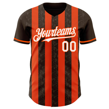 Custom Brown White-Orange Classic Vertical Stripe Fluid Liquid Texture Authentic Baseball Jersey